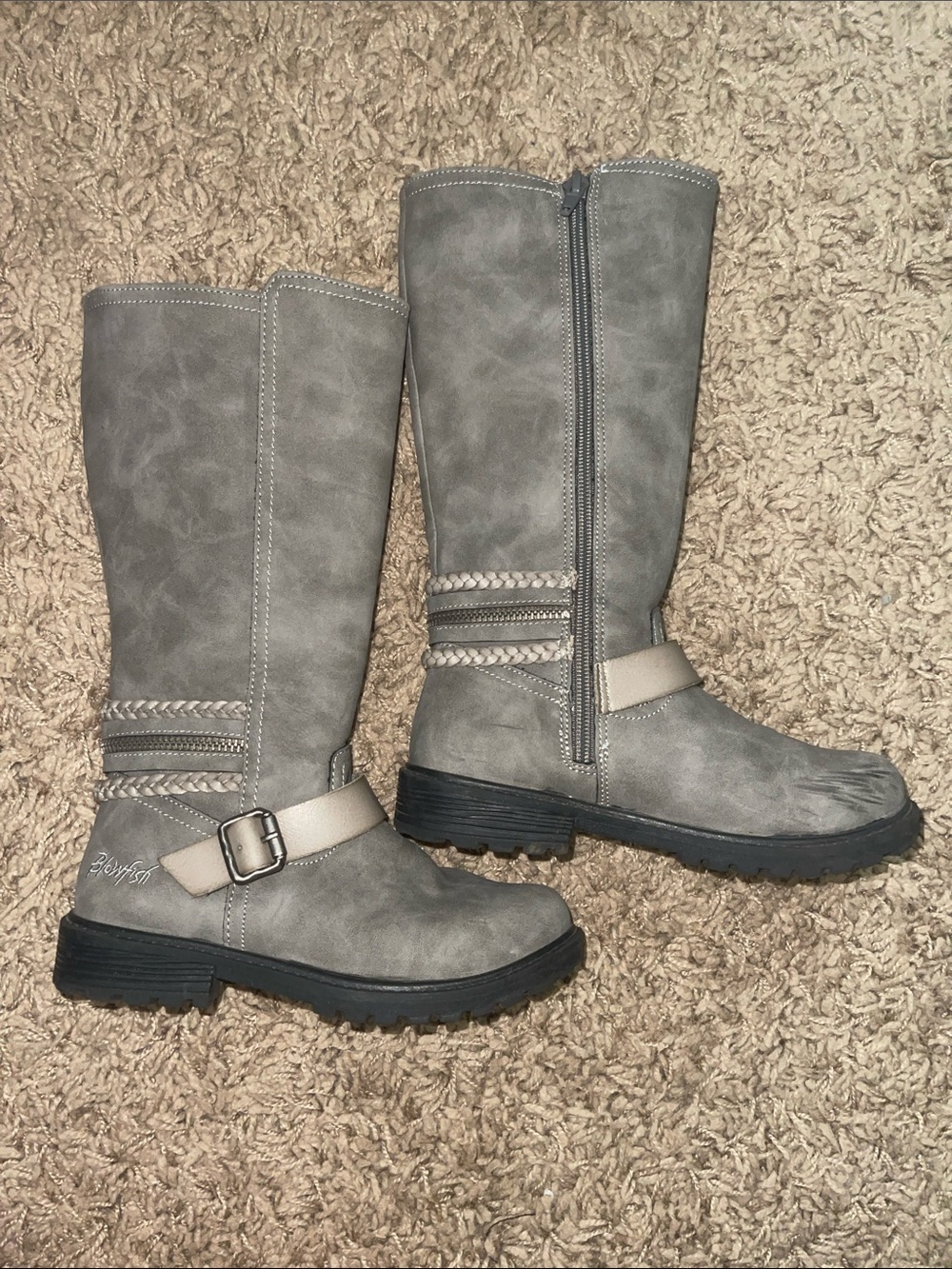 Blowfish Gray Braided Strap Kids Mid-Calf Boots